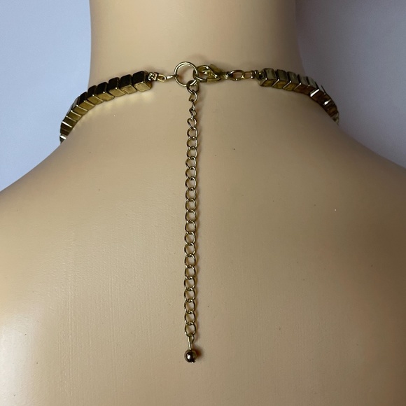 Vintage geometric brown wood and gold large abstract necklace earrings! - Picture 6 of 11